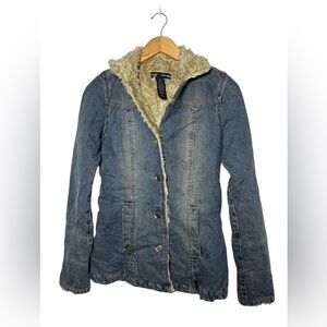 Vintage Y2K Abercrombie and Fitch Fleece Lined Denim Jacket Size XS Pockets